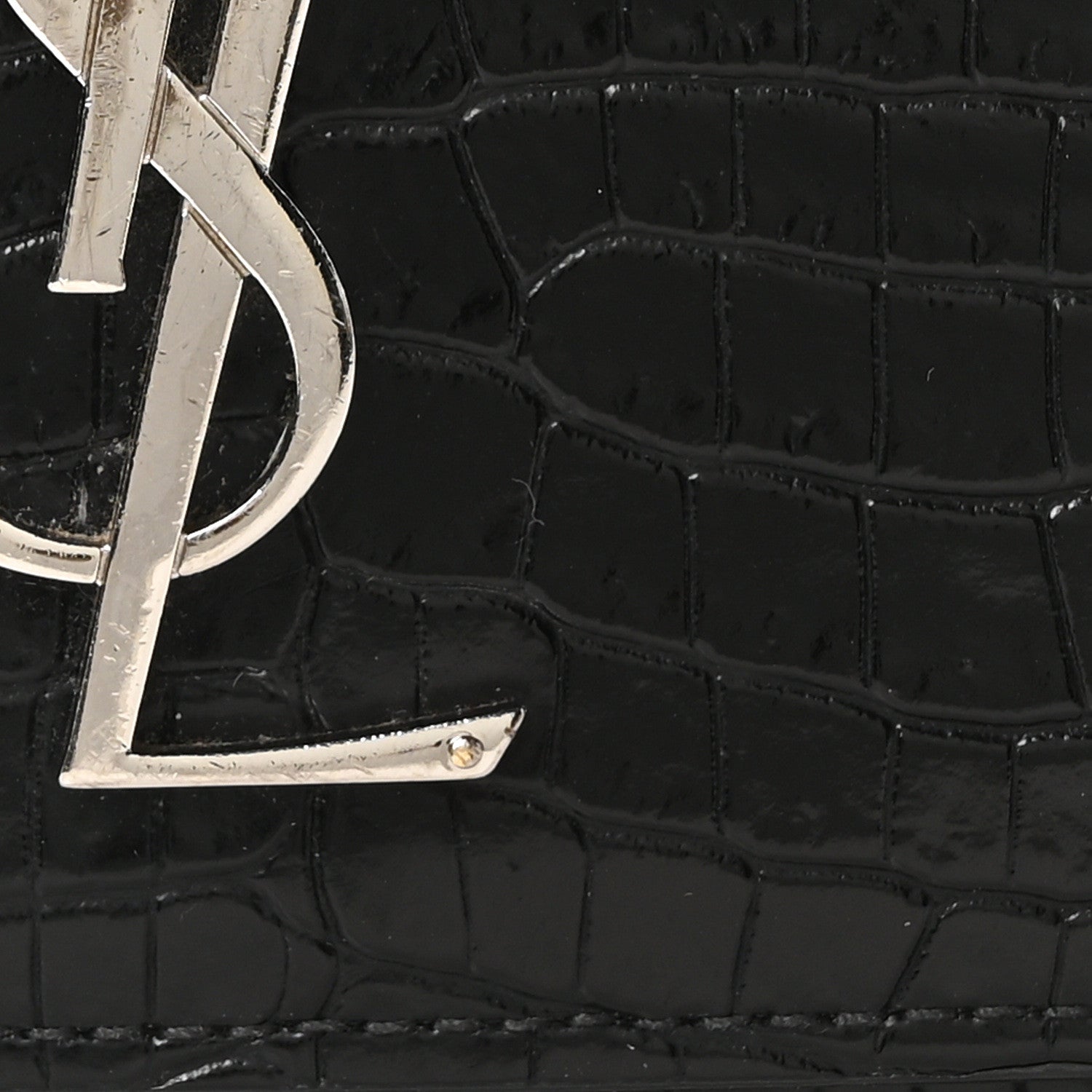 Calfskin Crocodile Embossed Monogram Sunset Top Handle Chain Wallet Black