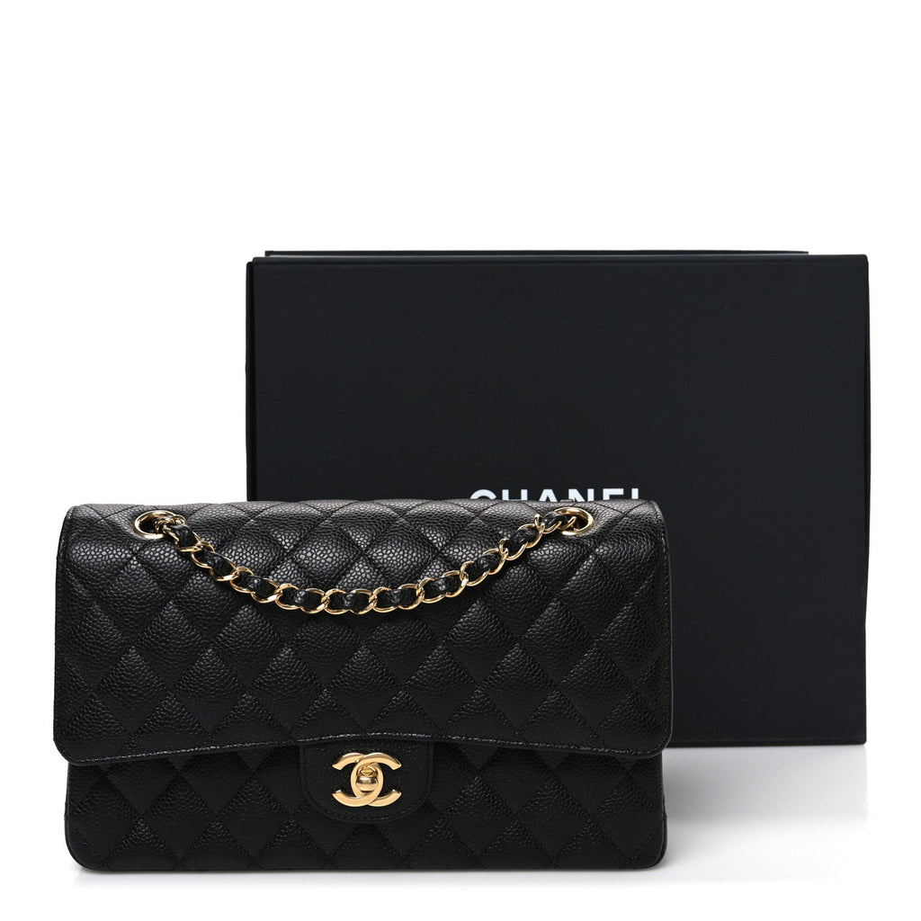 Caviar Quilted Medium Double Flap Black