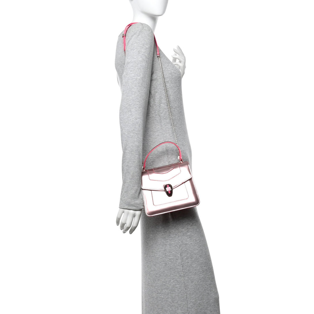 Metallic Calfskin Serpenti Forever Top Handle Pink