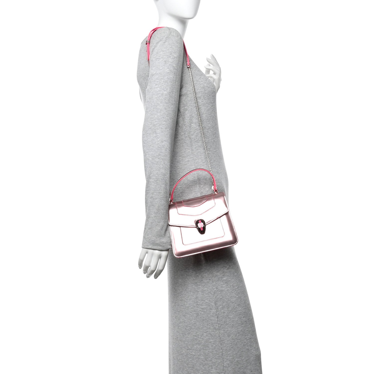 Metallic Calfskin Serpenti Forever Top Handle Pink