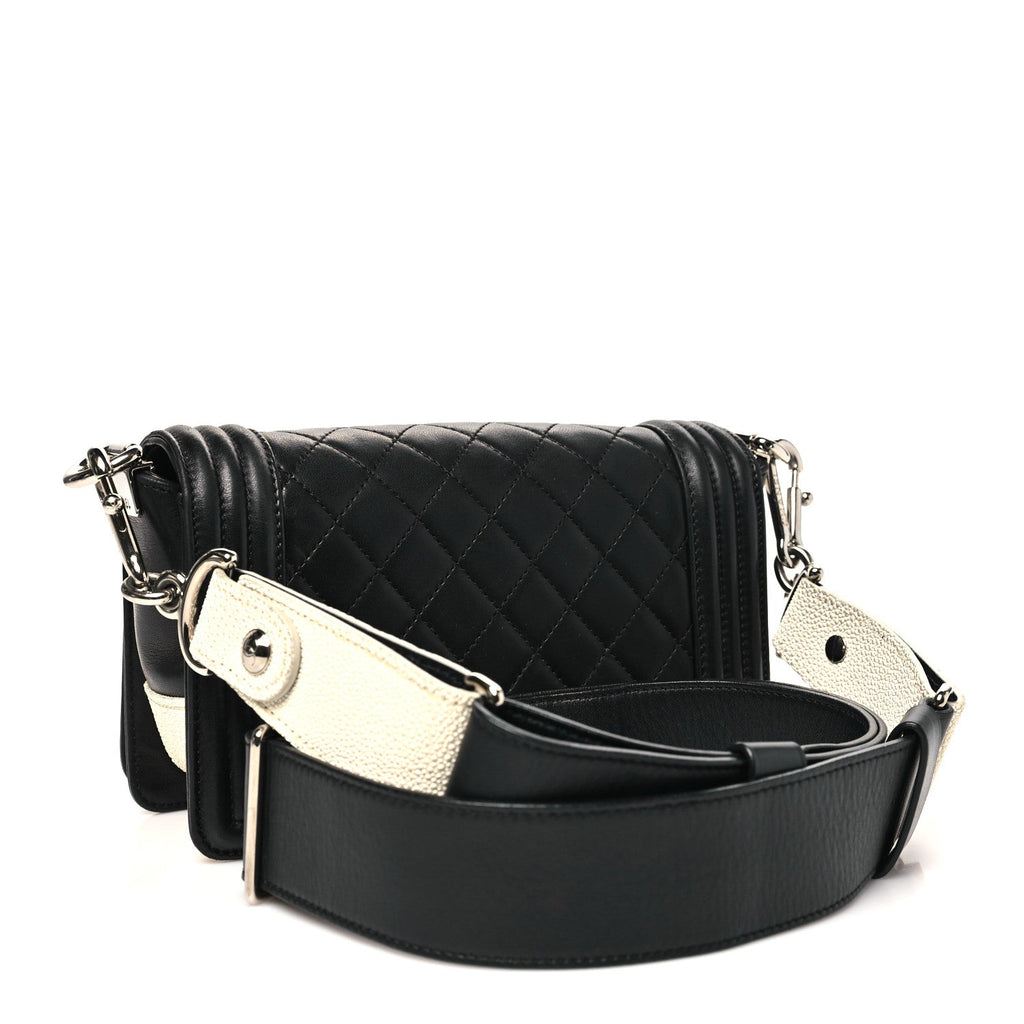 Lambskin Galuchat Stingray Small Boy Crossbody Flap Black