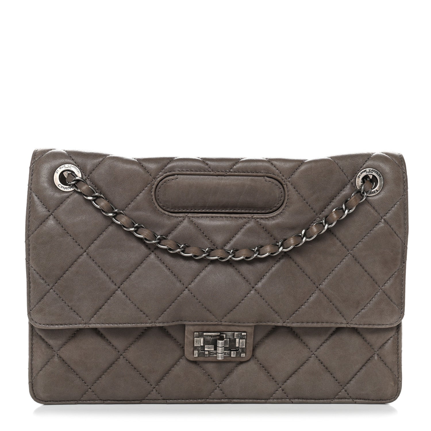 Washed Lambskin Jumbo Take Away Flap Grey
