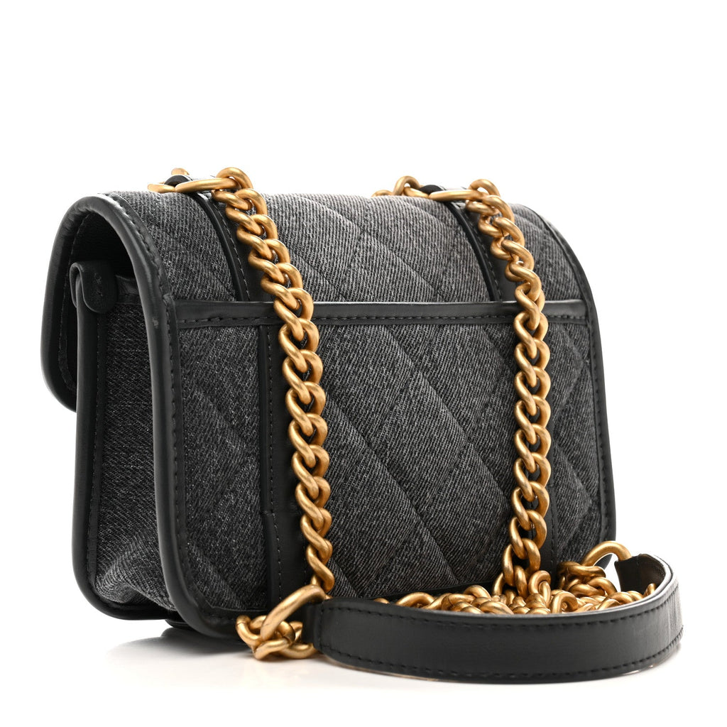 Denim Quilted Mini Flap Grey