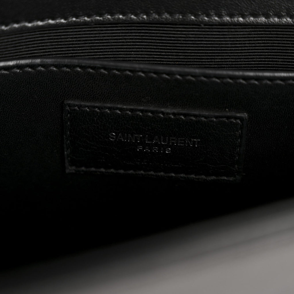 Calfskin Medium Heart Bolts Monogram Kate Satchel Black