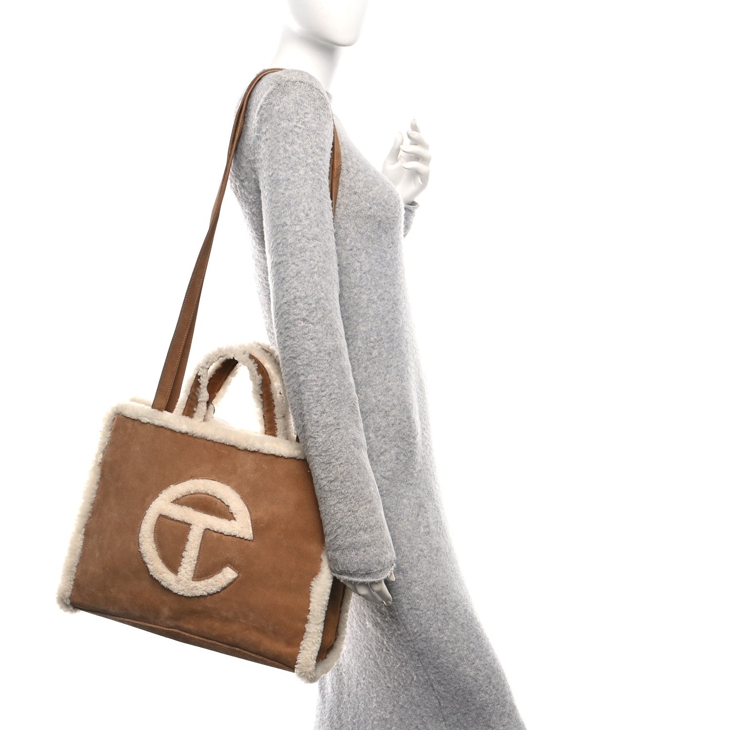 X UGG Suede Shearling Medium Shopping Bag Chestnut