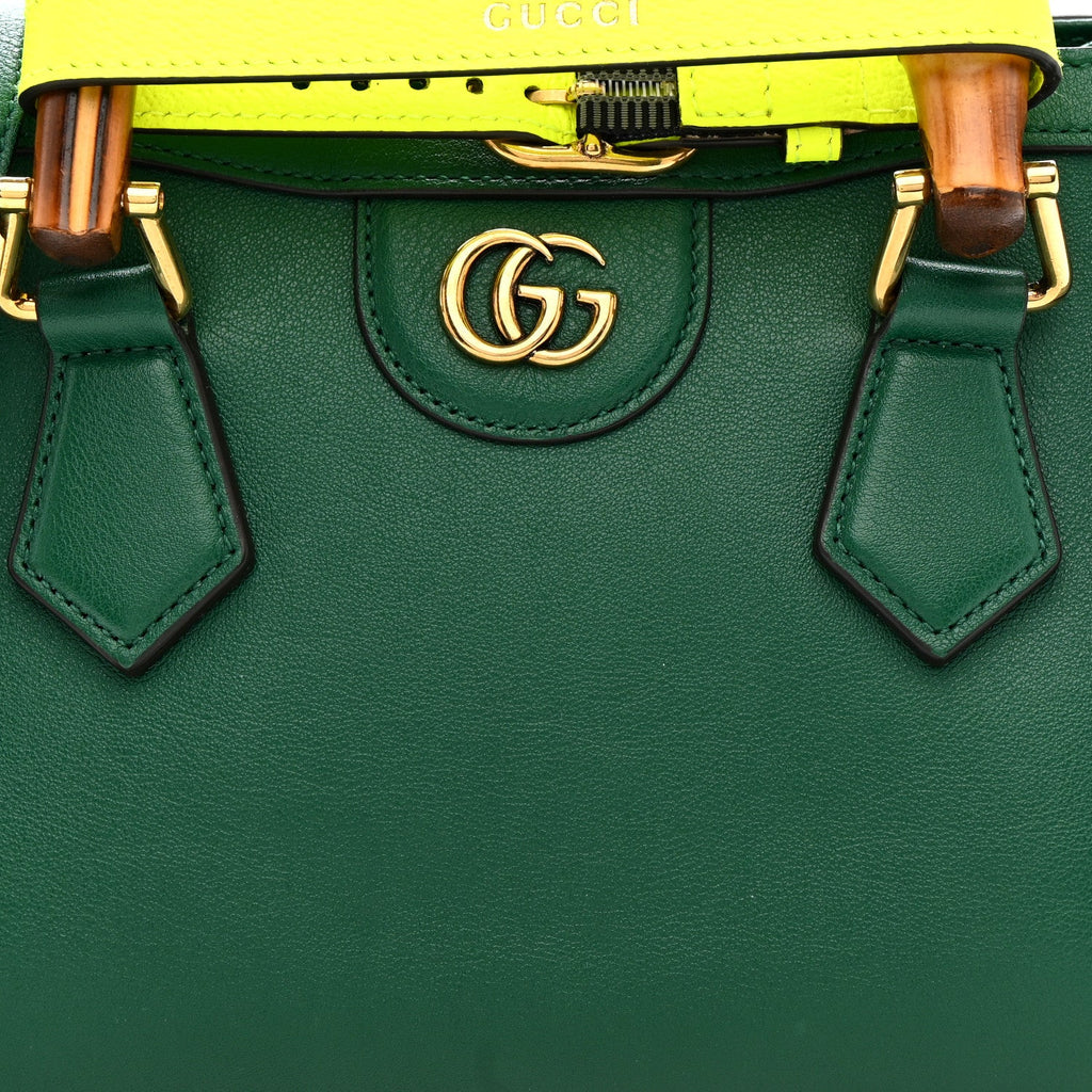 Wonka Grain Calfskin Mini Diana Tote Bag Green Yellow Fluo