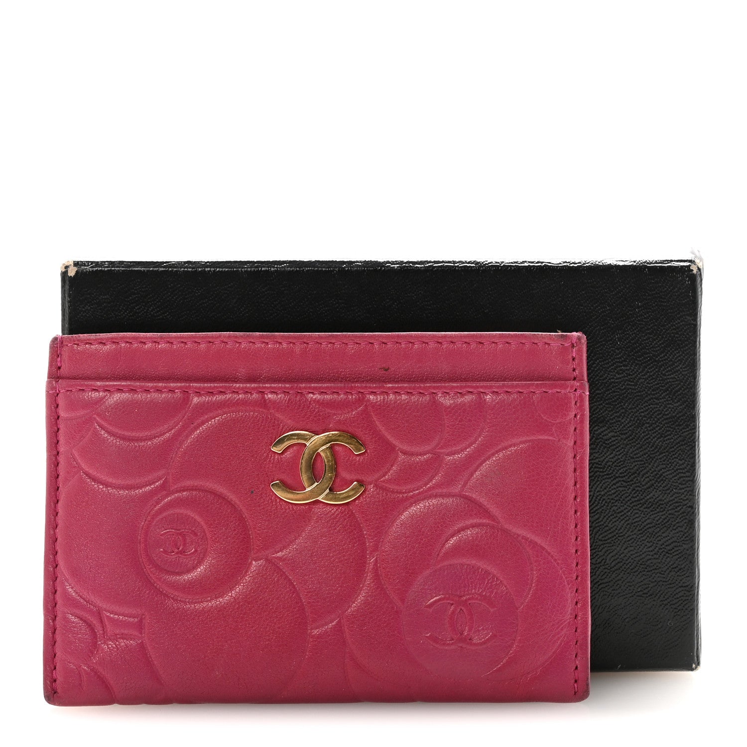 Lambskin Camellia Embossed  Holder Fuchsia