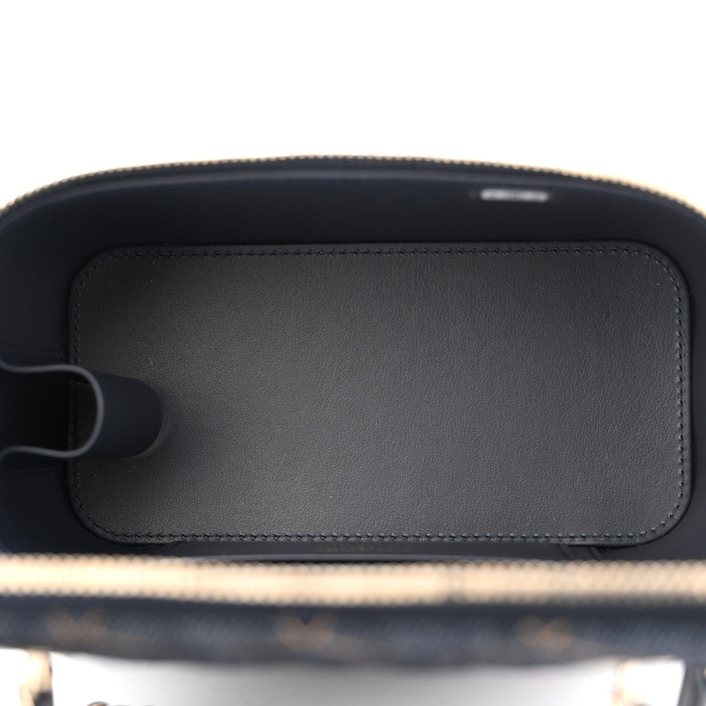 Denim Quilted Vanity Case With Chain Dark Blue