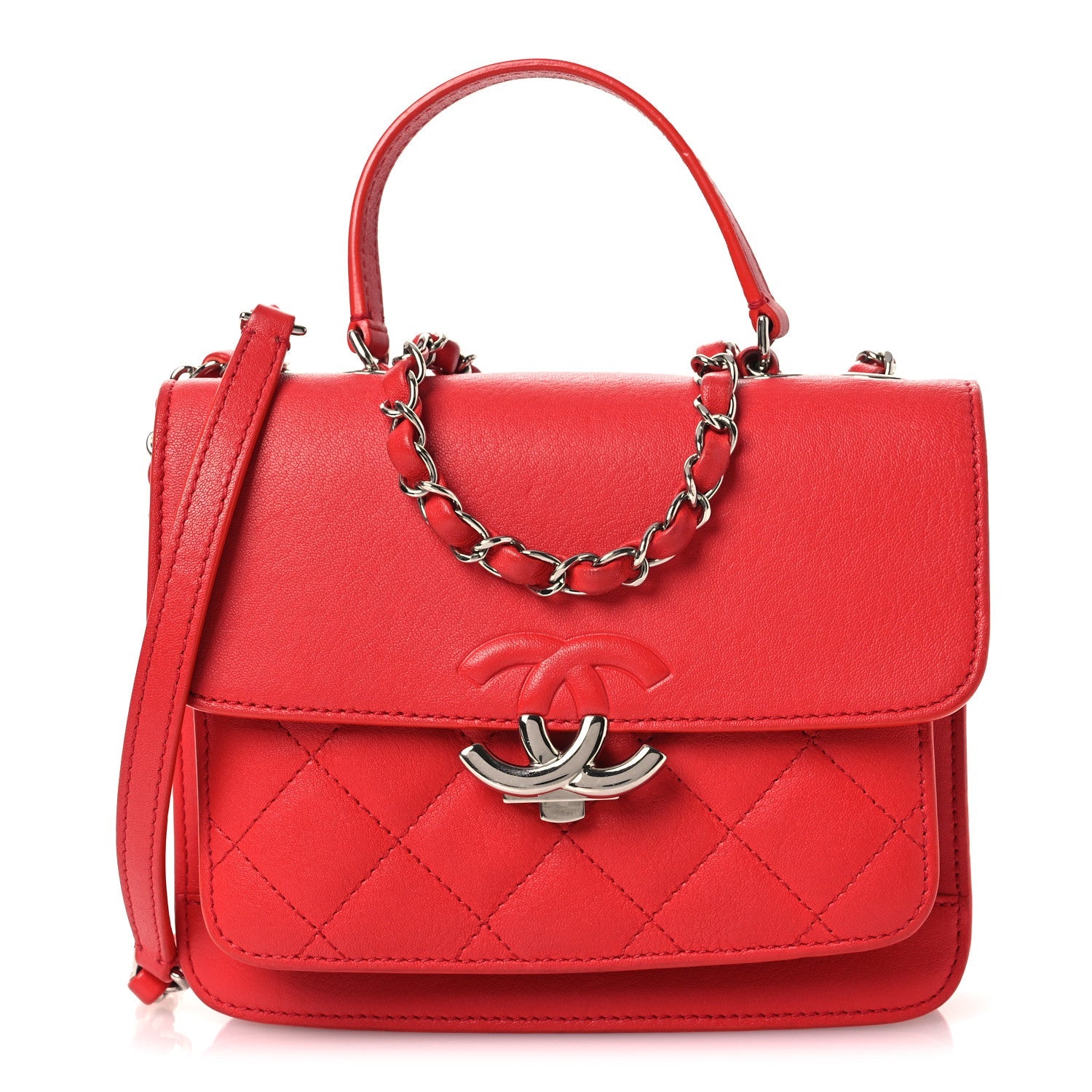 Goatskin Quilted Small CC Box Flap Red
