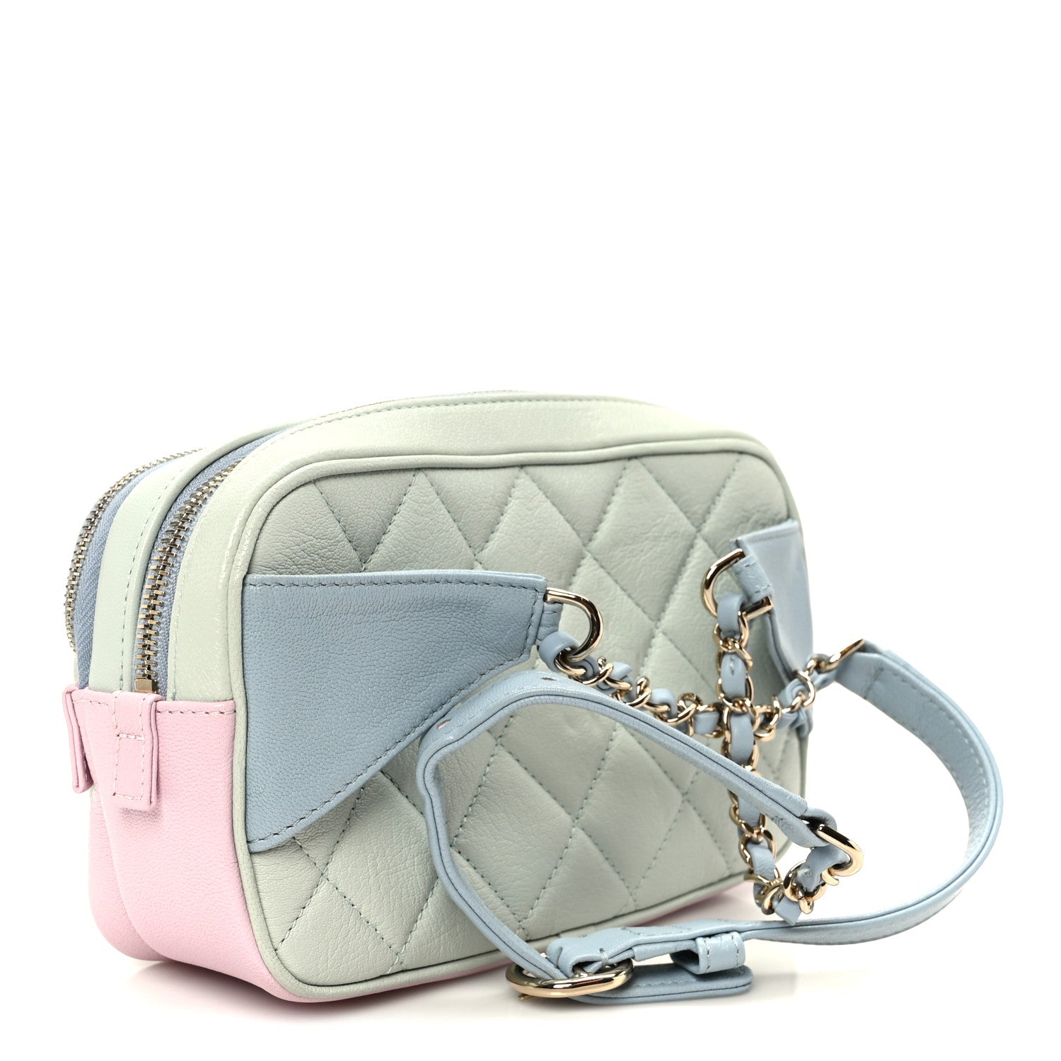 Goatskin Quilted Tri-Color In & Out Waist Bag Green Blue Pink
