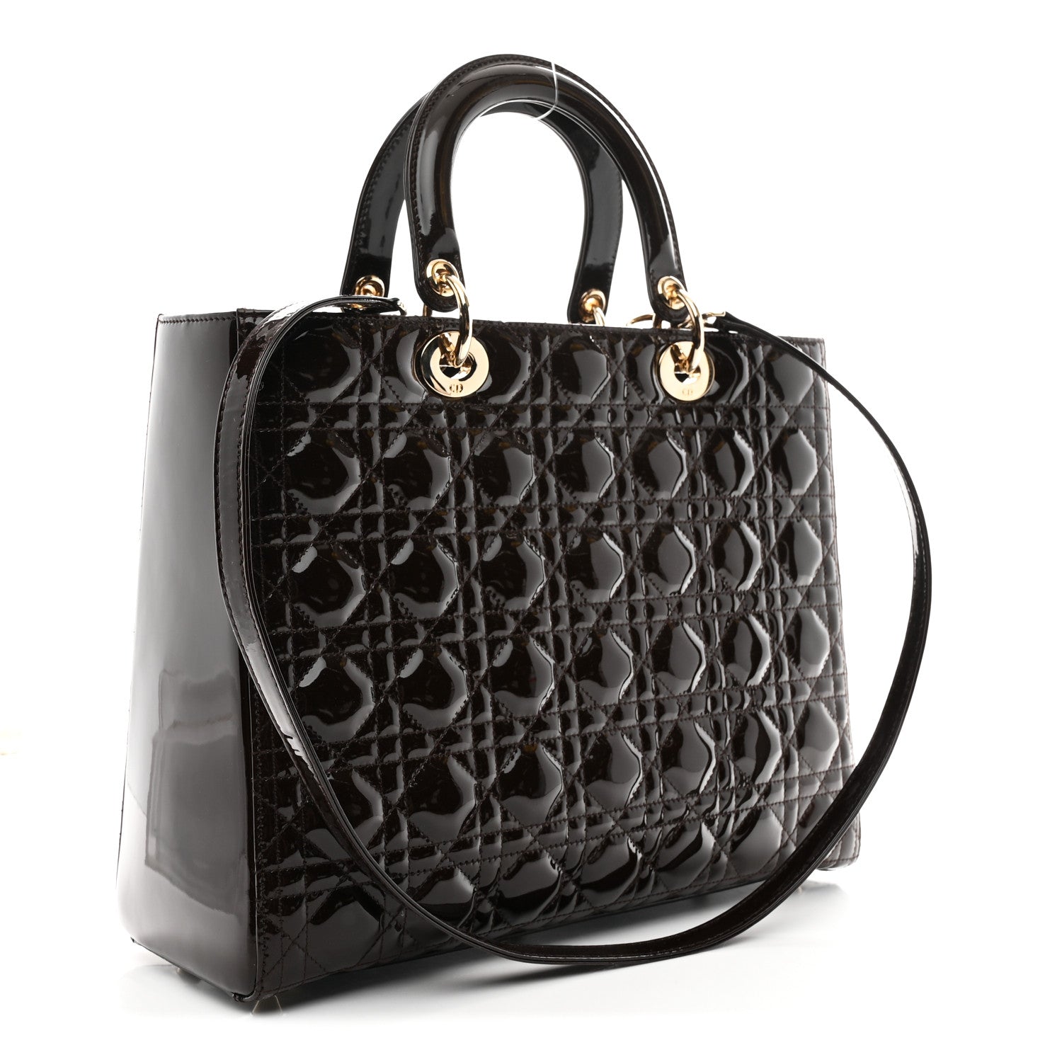 Patent Cannage Large Lady Dior Dark Brown