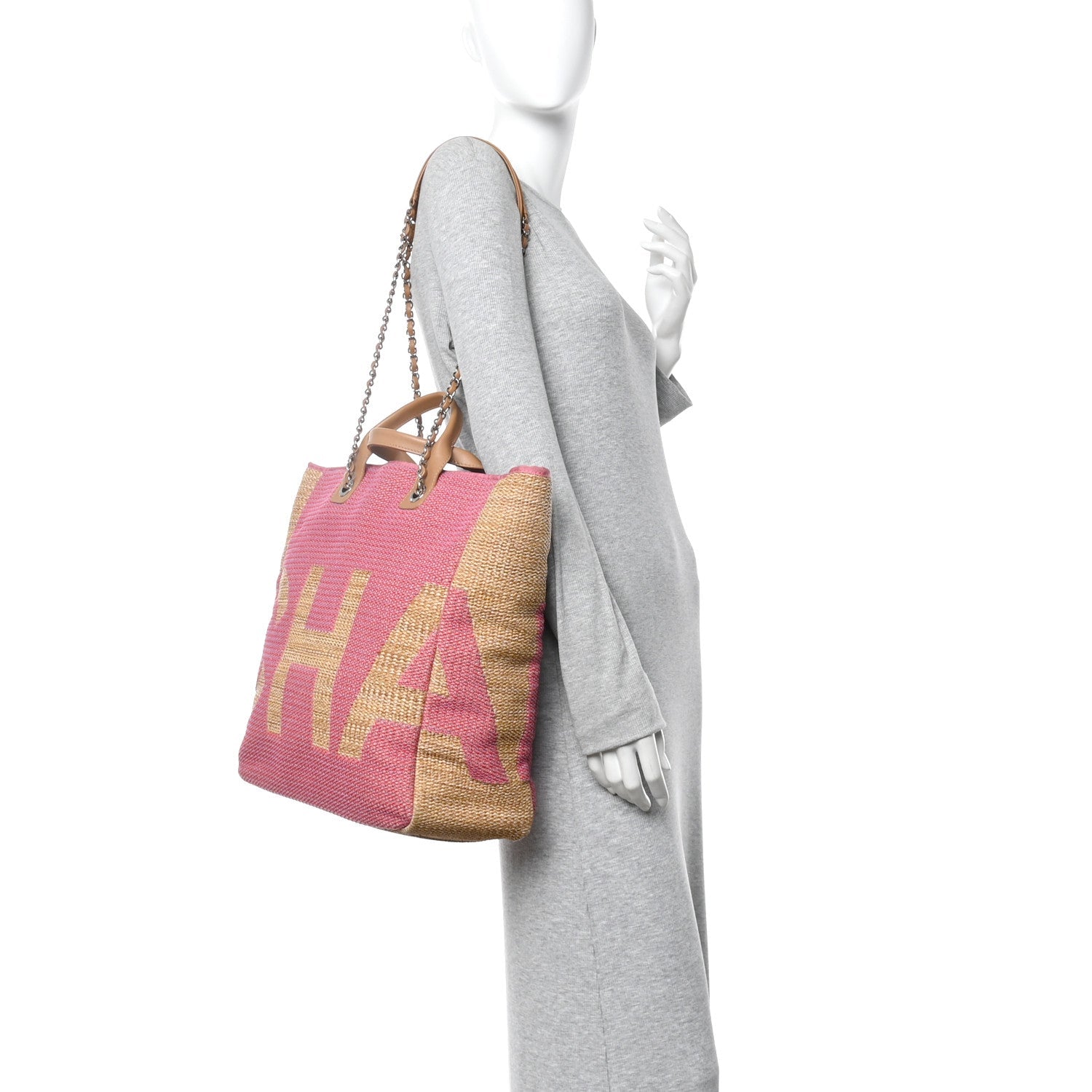 Mixed Fibers Large Shopping Bag Pink Beige