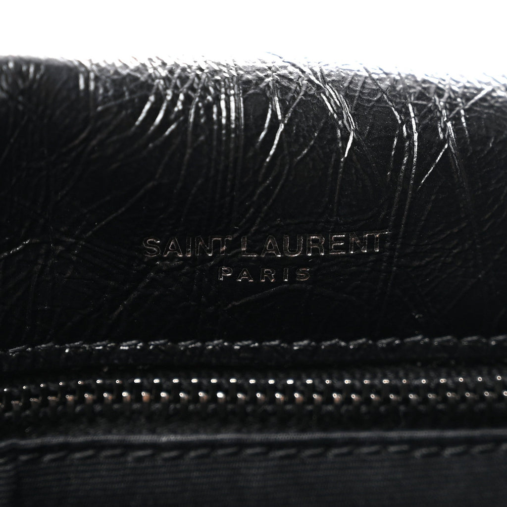 Crinkled Calfskin Matelasse Monogram Medium Niki Chain Satchel Black