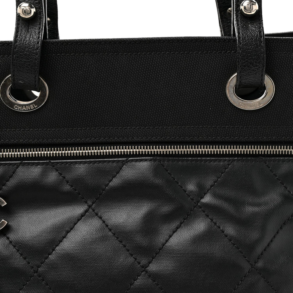 Coated Canvas Quilted Large Paris Biarritz Tote Black