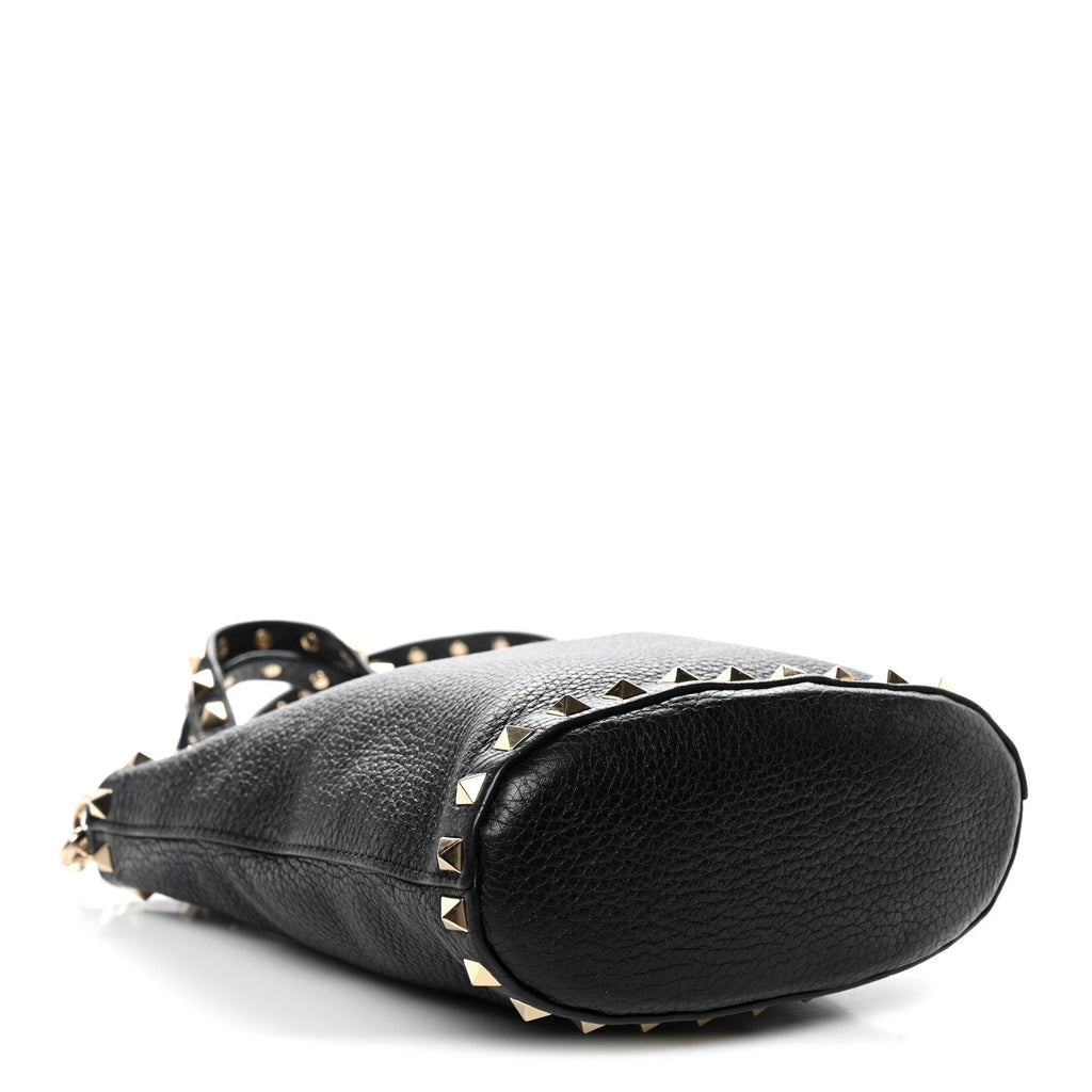 Pebbled Calfskin Rockstud Bucket Bag Black