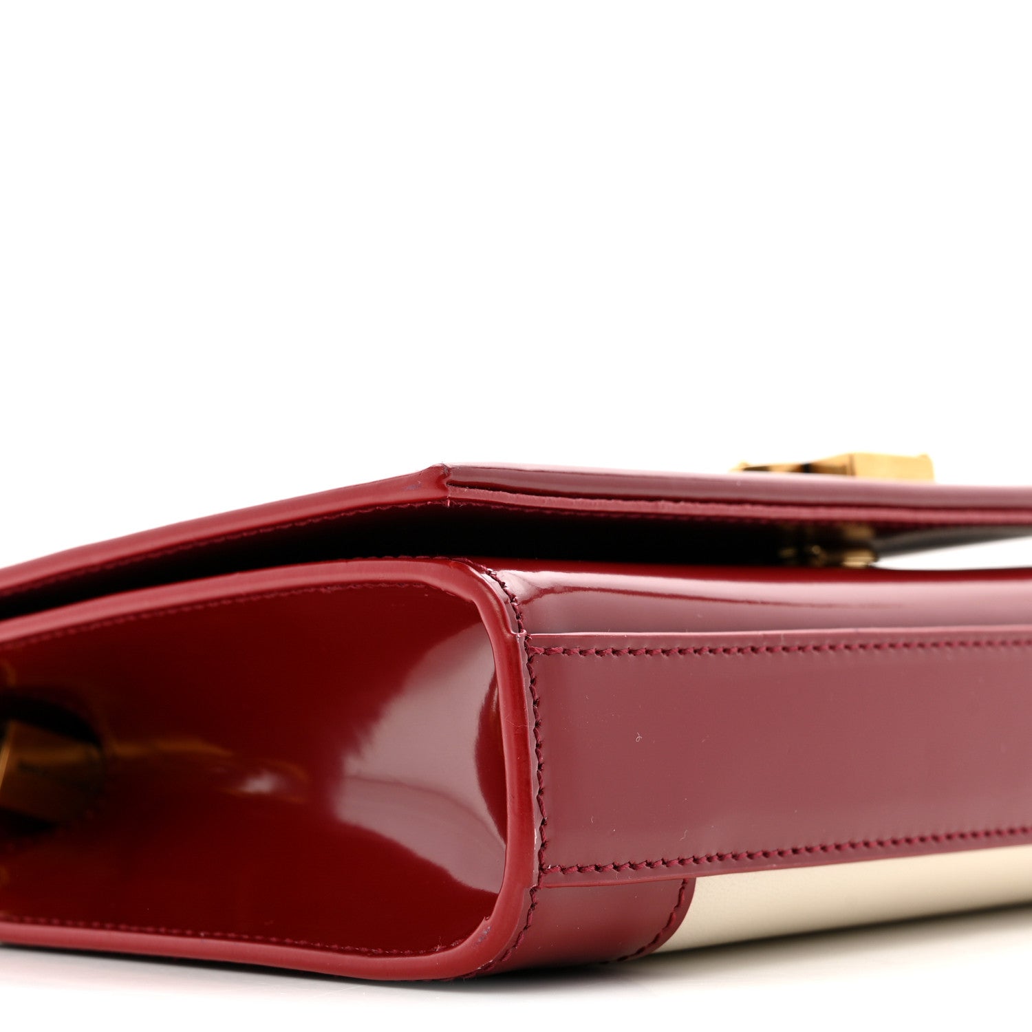 Nappa Patent Calfskin Two-Toned Small Monogram Kate Satchel Off White Oxblood Red