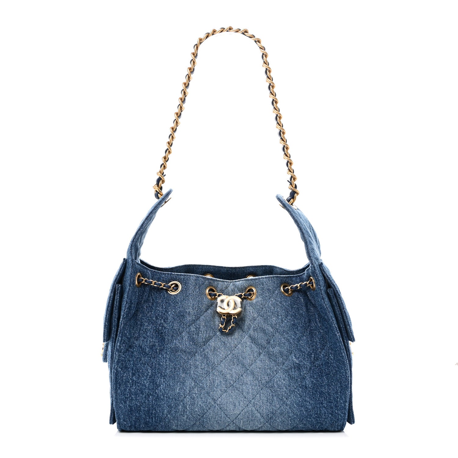 Washed Denim Quilted Small Chanel 25 Handbag Blue