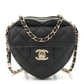 Lambskin Quilted CC In Love Heart Clutch With Chain  Black