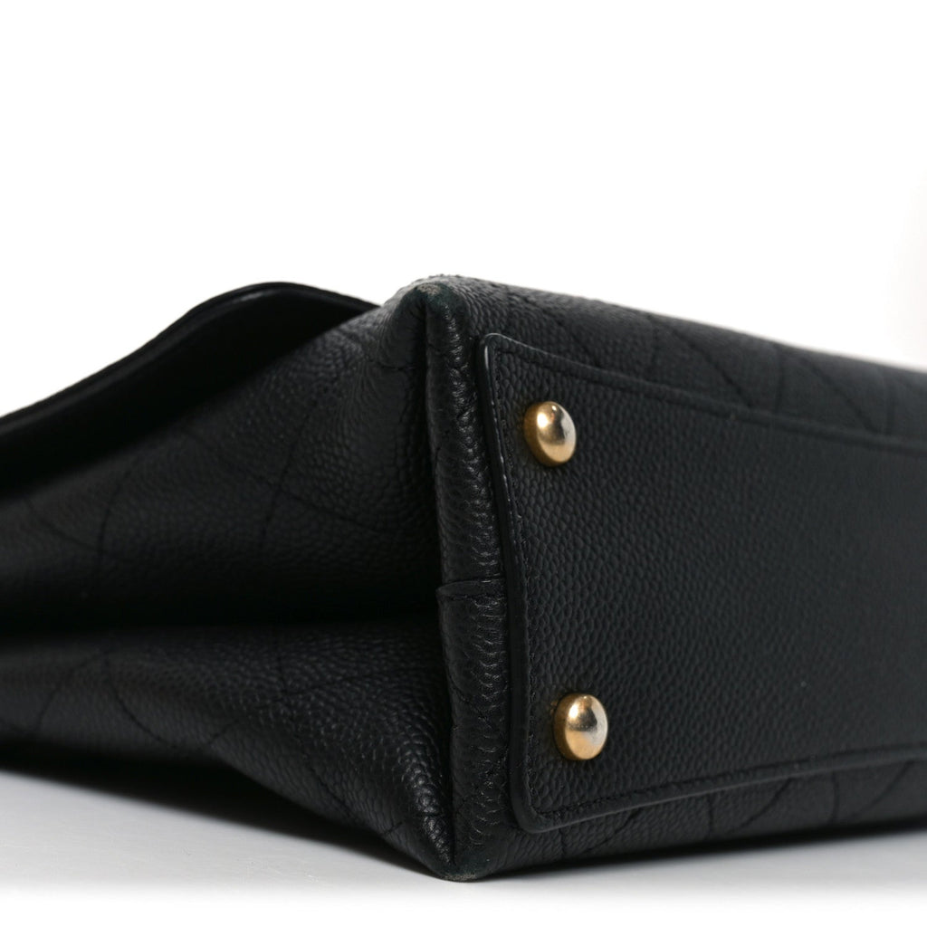 Caviar Diamond Stitched Top Handle Flap Black