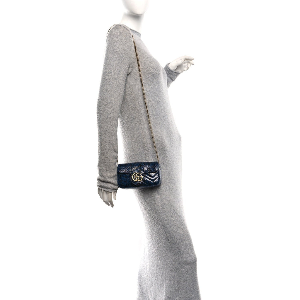Snakeskin Matelasse Super Mini GG Marmont Shoulder Bag Blue