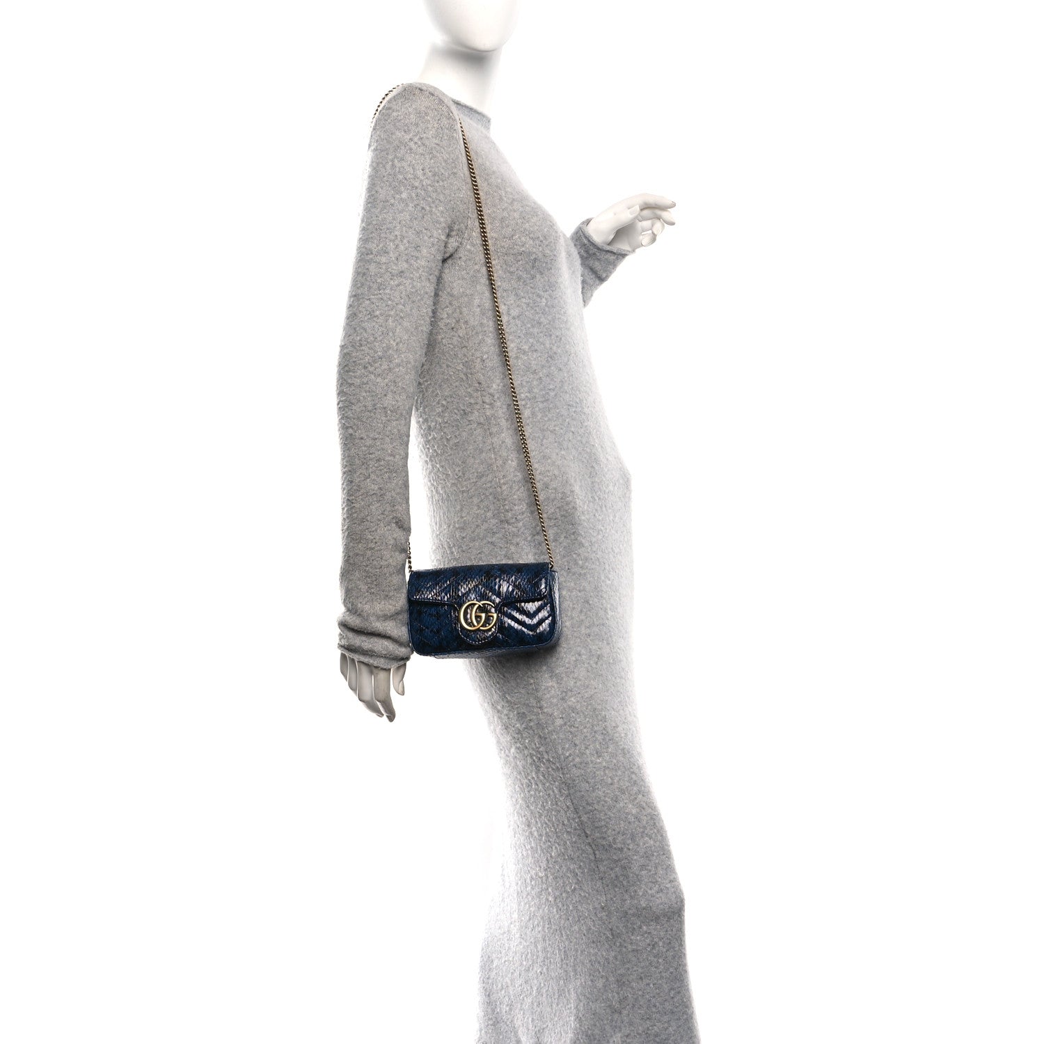 Snakeskin Matelasse Super Mini GG Marmont Shoulder Bag Blue
