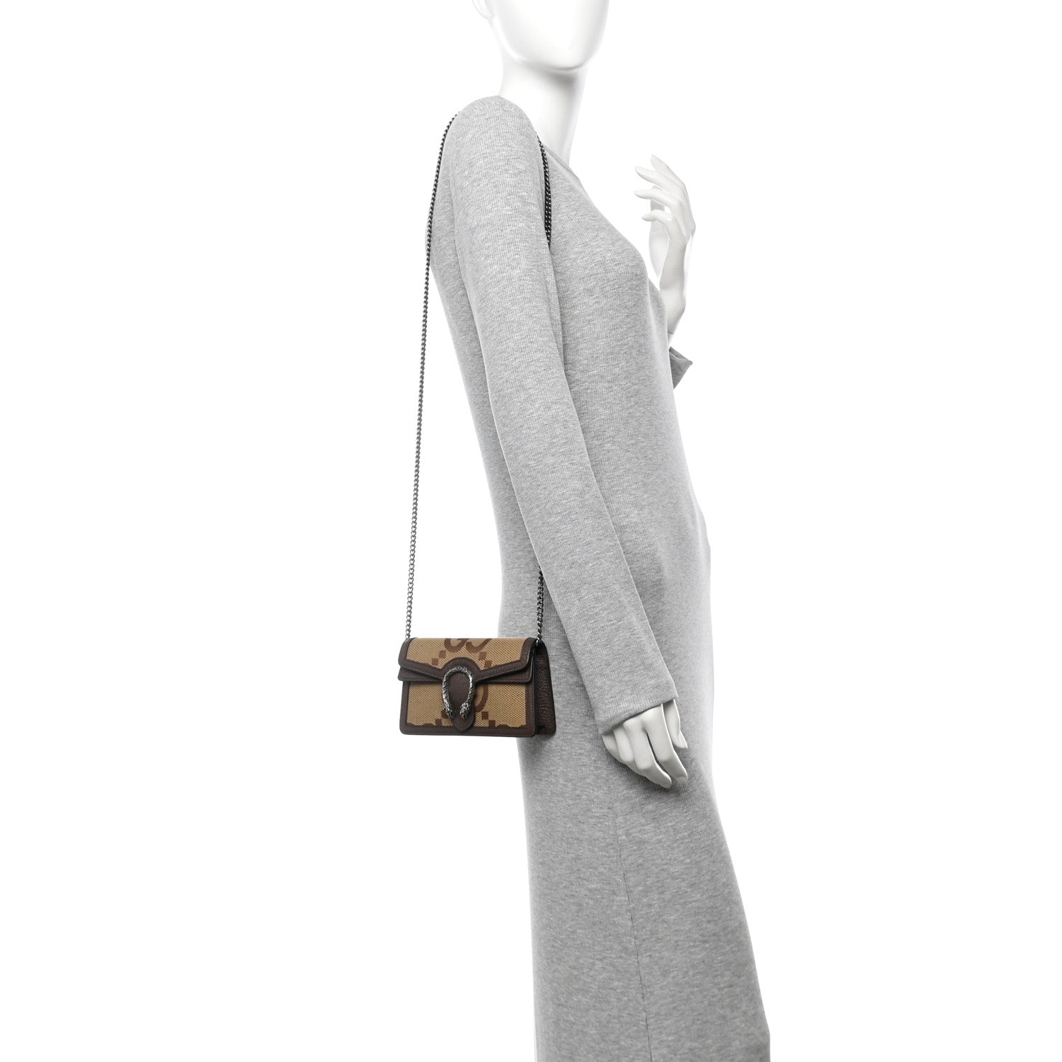 Monogram Jumbo GG Textured Dollar Calfskin Super Mini Dionysus Shoulder Bag Camel Ebony New Acero