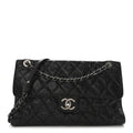 Crumpled Grained Calfskin Jumbo CC Crave Flap Black