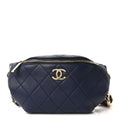 Lambskin  Quilted Resin Bi-Color Waist Bag Fanny Pack Navy Blue