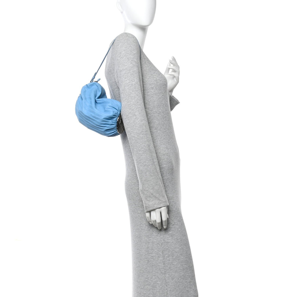 Lambskin Pleated Bracelet Pouch Shoulder Bag Soft Blue