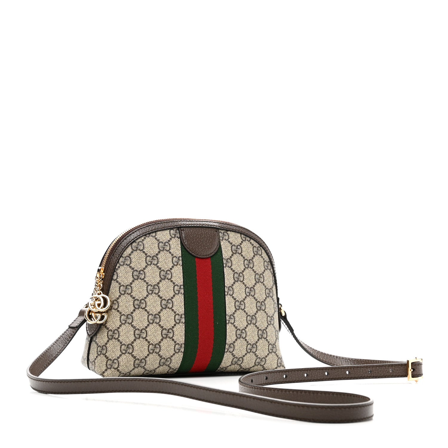 GG Supreme Monogram Textured Dollar Calfskin Web Small Ophidia Dome Shoulder Bag Beige Ebony New Acero