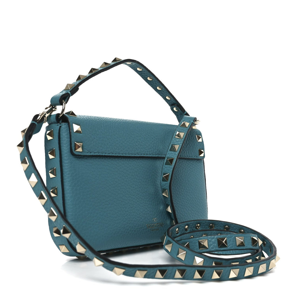 Grainy Calfskin Rockstud Crossbody Pouch Ultra Marine Green
