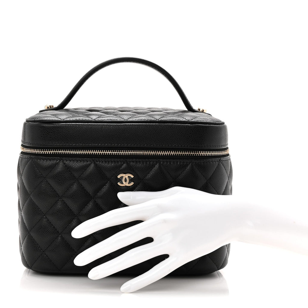 Caviar Quilted Large Vanity Pouch Black