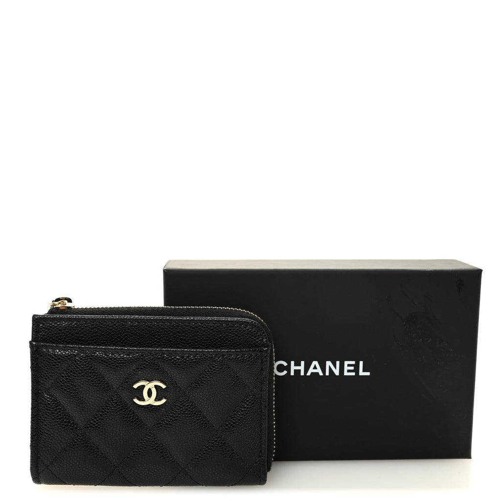 Caviar Quilted Flap Zip  Holder Black