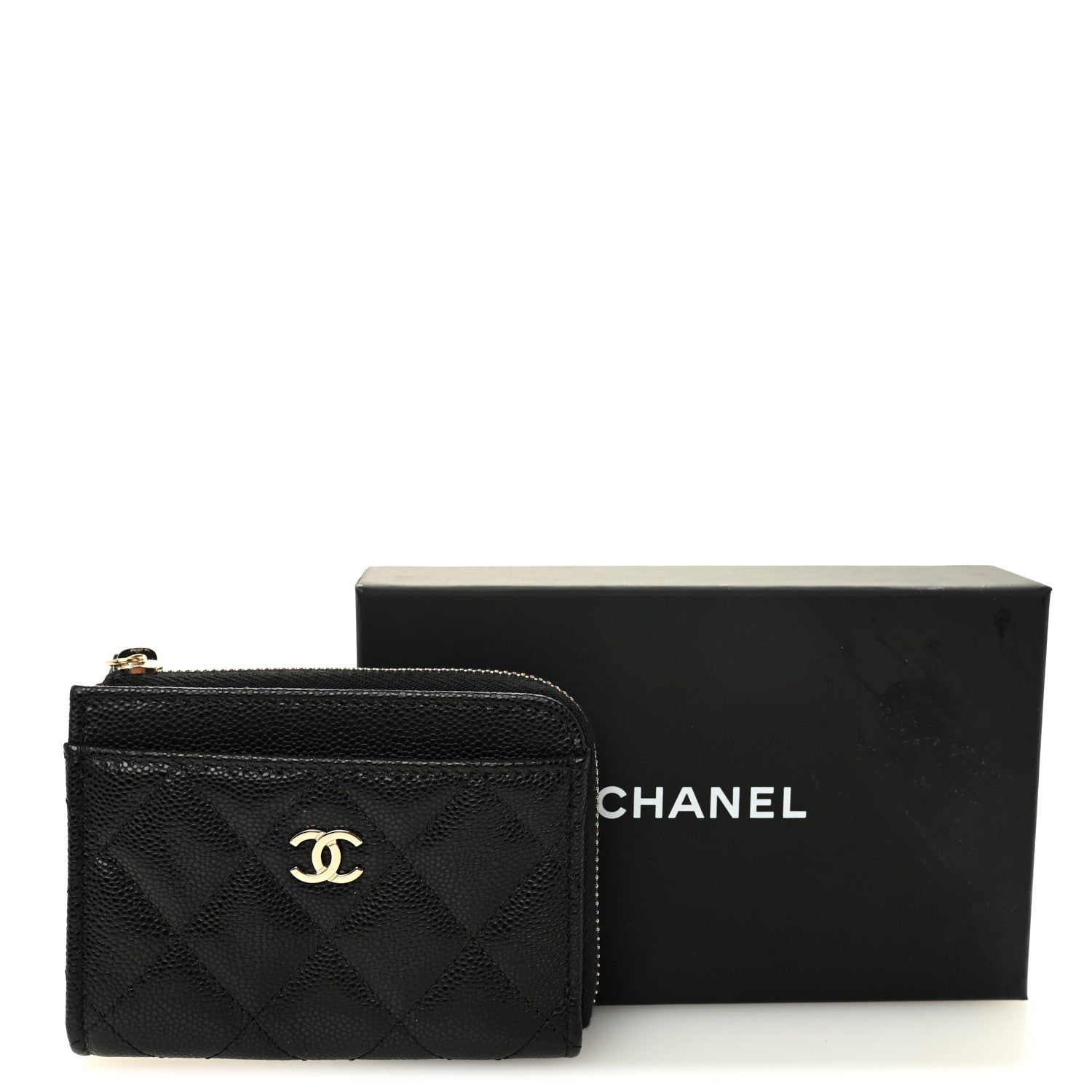 Caviar Quilted Flap Zip  Holder Black