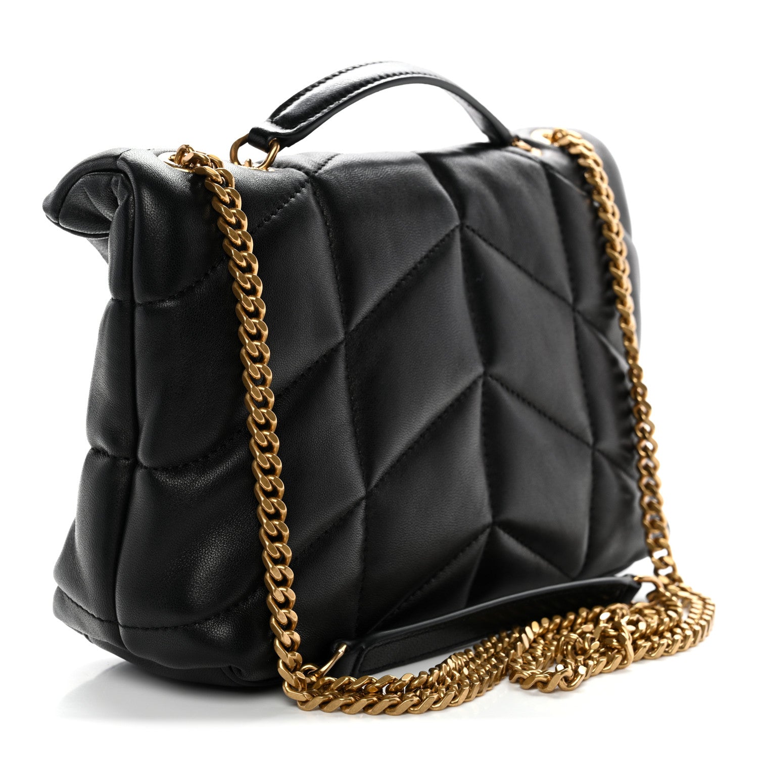 Lambskin Quilted Toy Loulou Puffer Monogram Chain Satchel Black