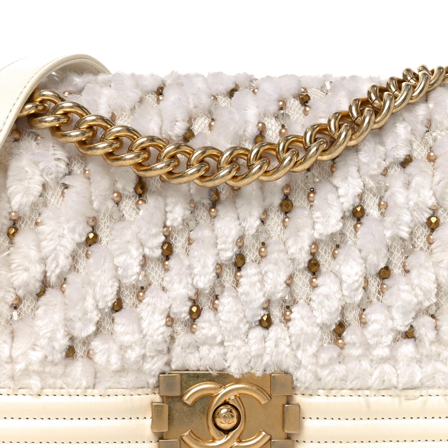 Lambskin Tulle Embroidered Medium Boy Flap White