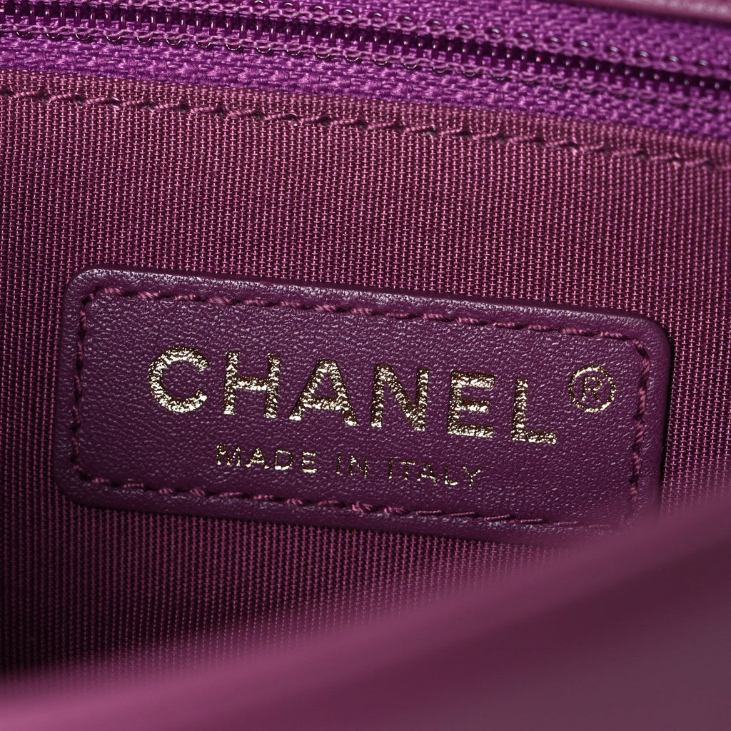 Caviar Quilted Mini Studded Flap  Purple