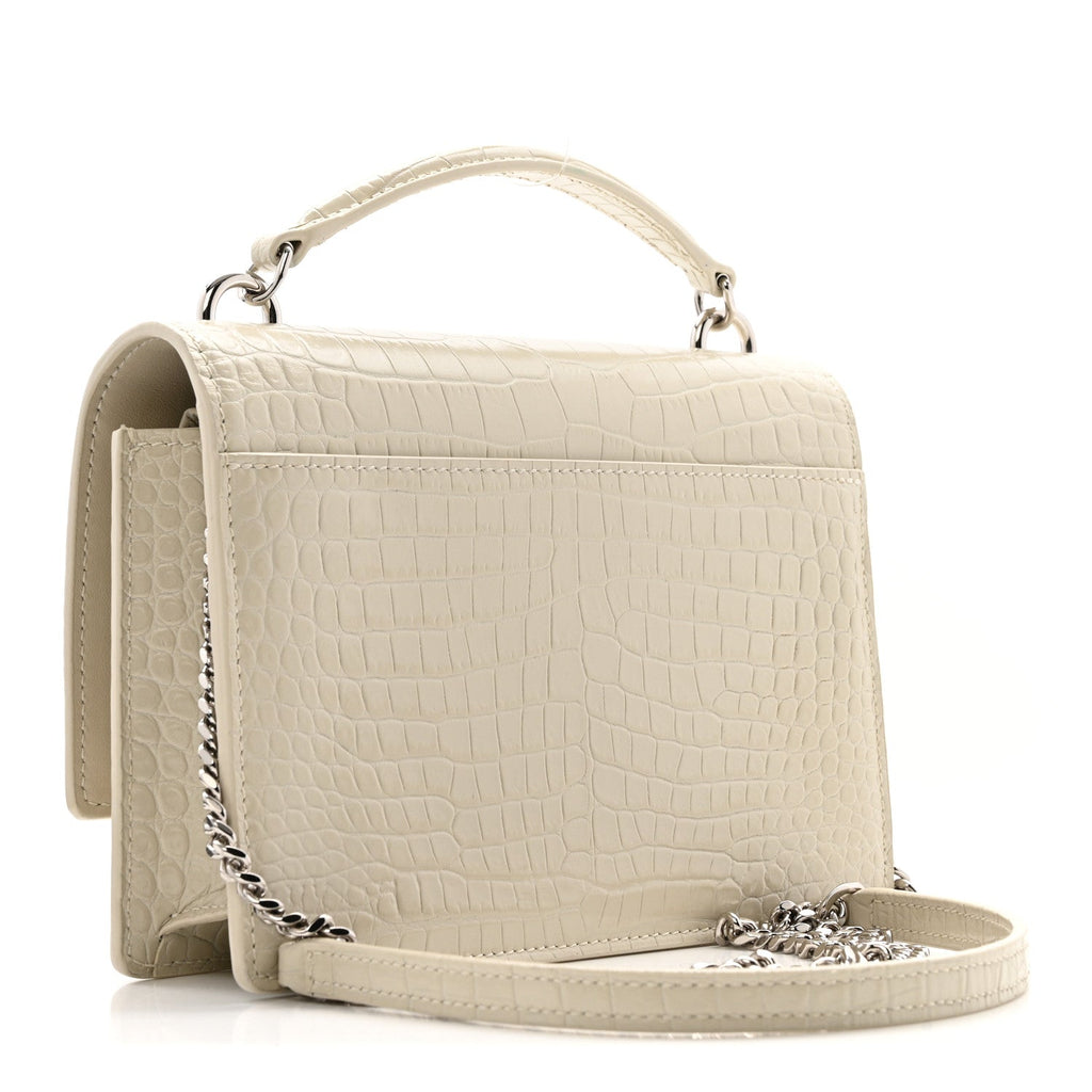 Calfskin Crocodile Embossed Monogram Sunset Chain Wallet Blanc Vintage