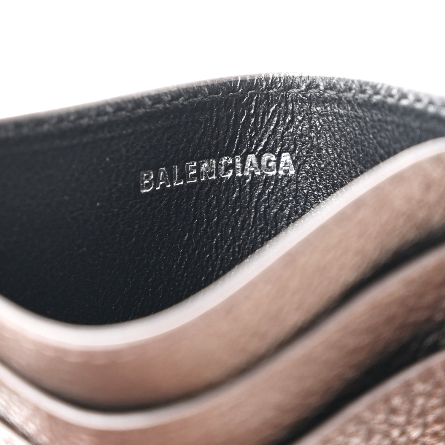 Metallized Grained Calfskin Logo Cash Rounded  Holder Dark Bronze White