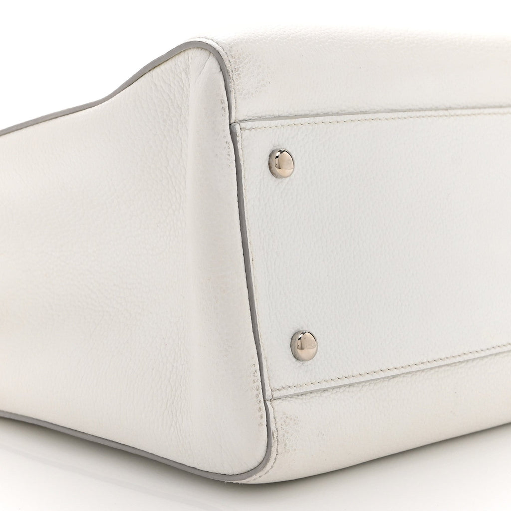 Grained Calfskin Small Neo Executive Shopper Tote White