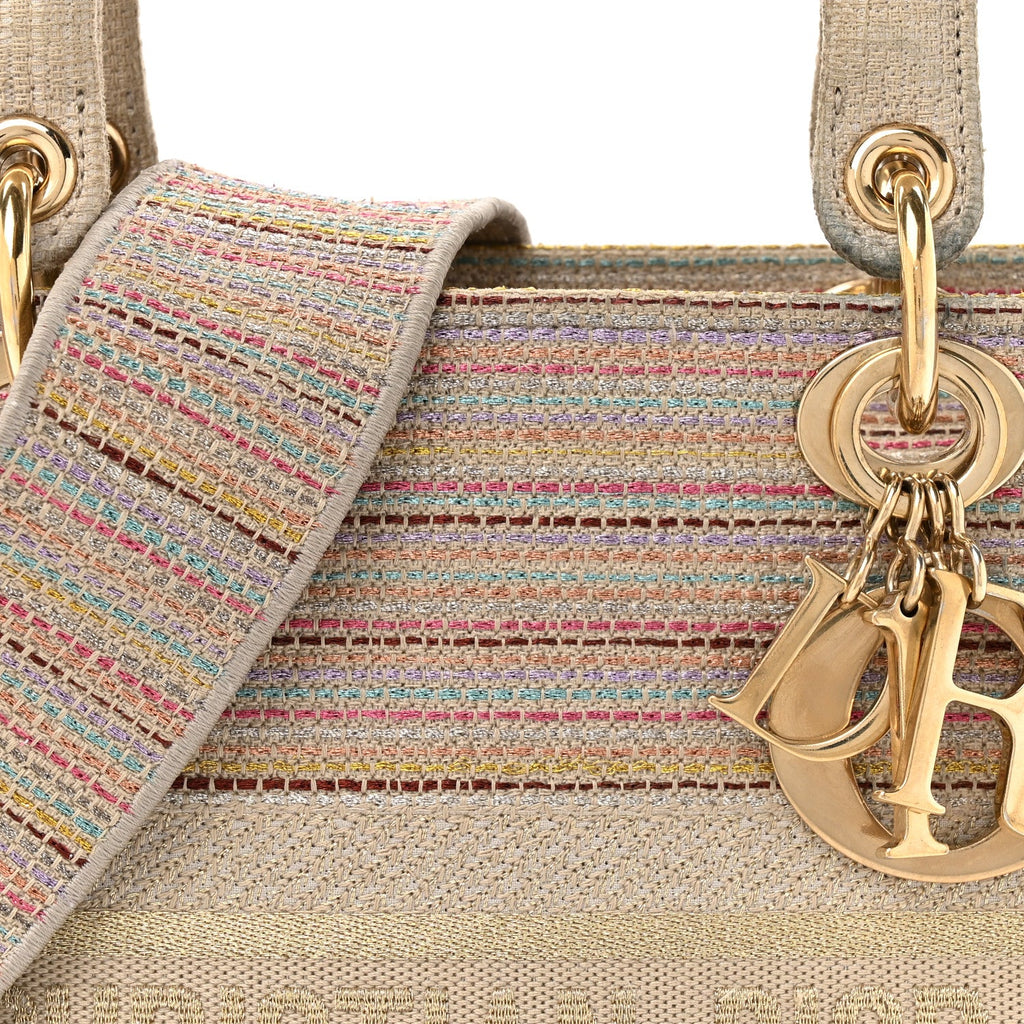 Canvas Embroidered Medium Lady D-Lite Beige Multicolor