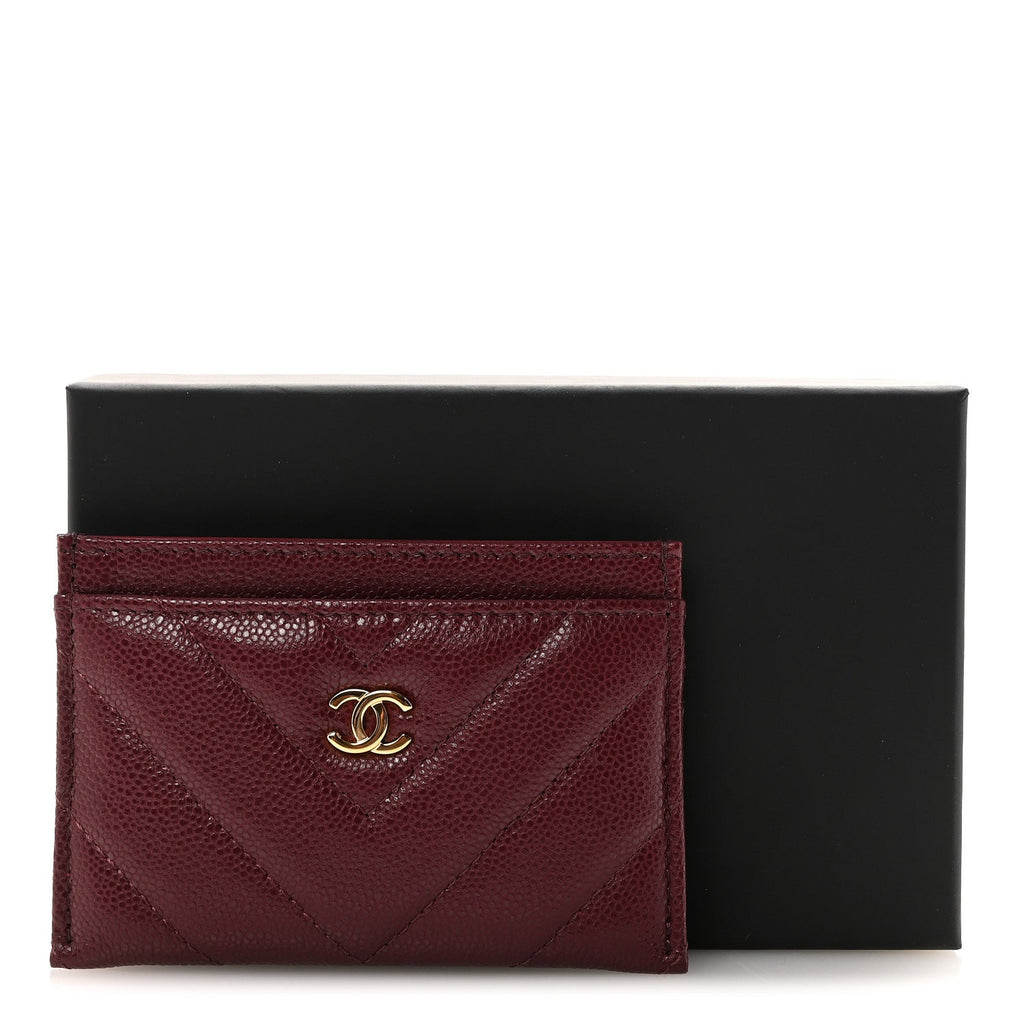 Caviar Chevron Quilted  Holder Dark Burgundy