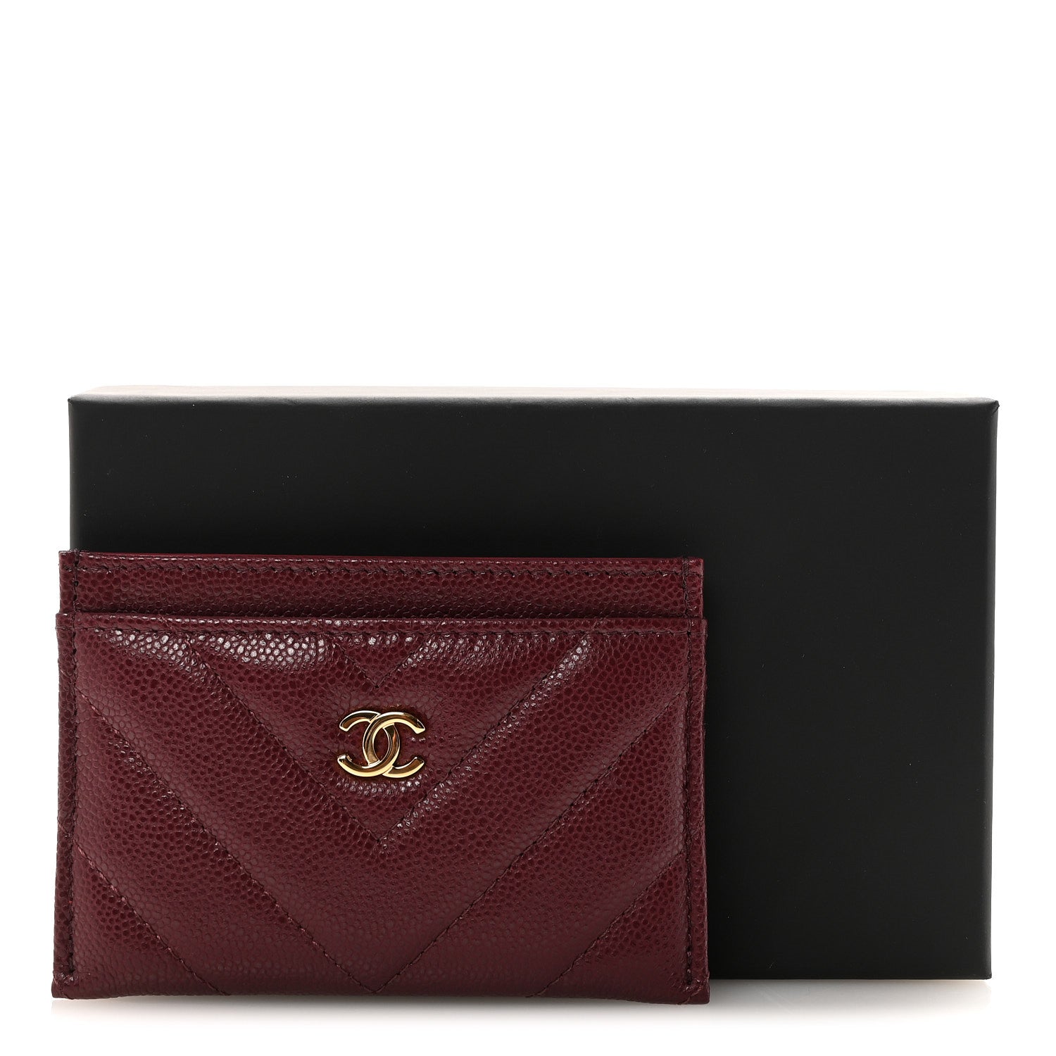 Caviar Chevron Quilted  Holder Dark Burgundy