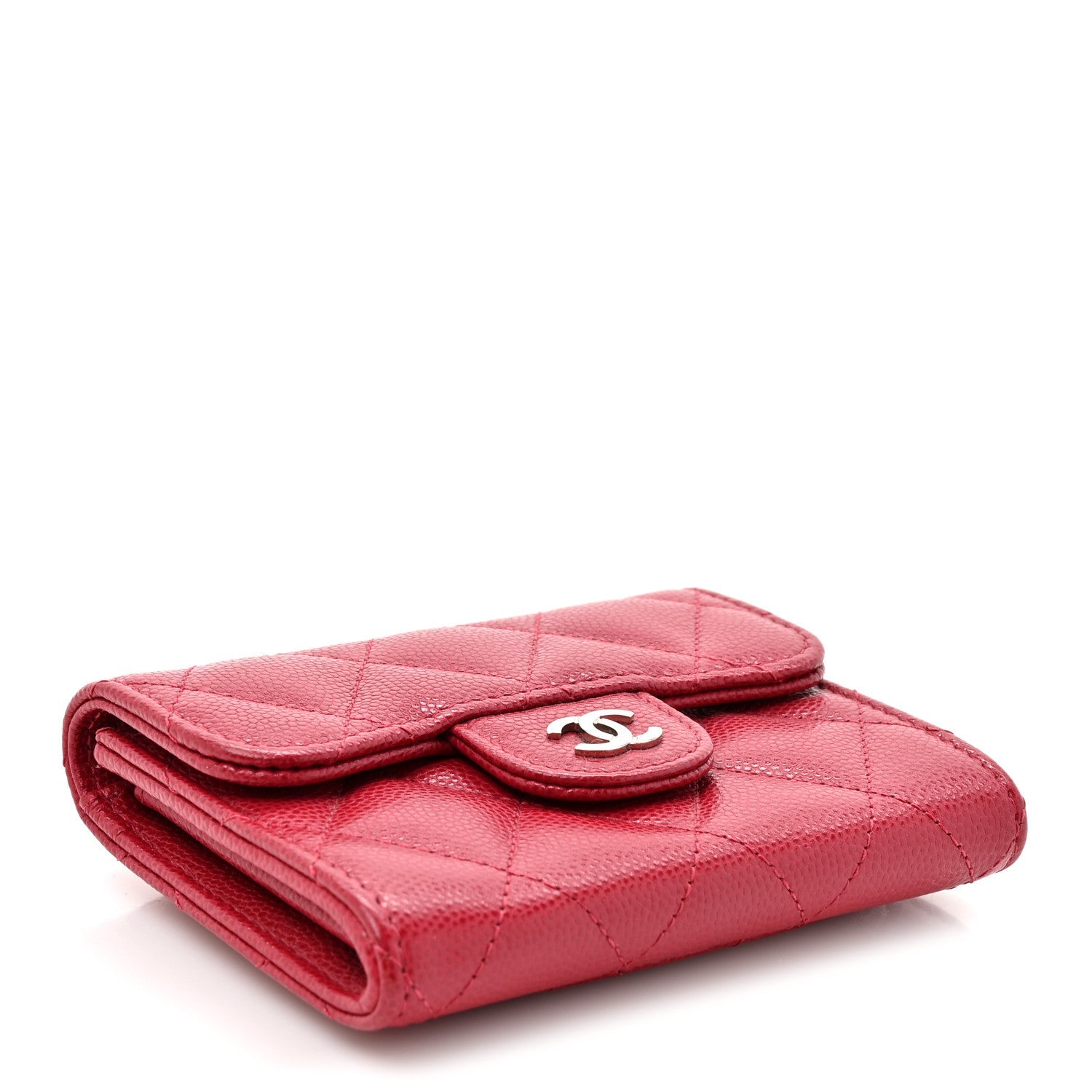 Caviar Quilted Flap  Holder Wallet Red