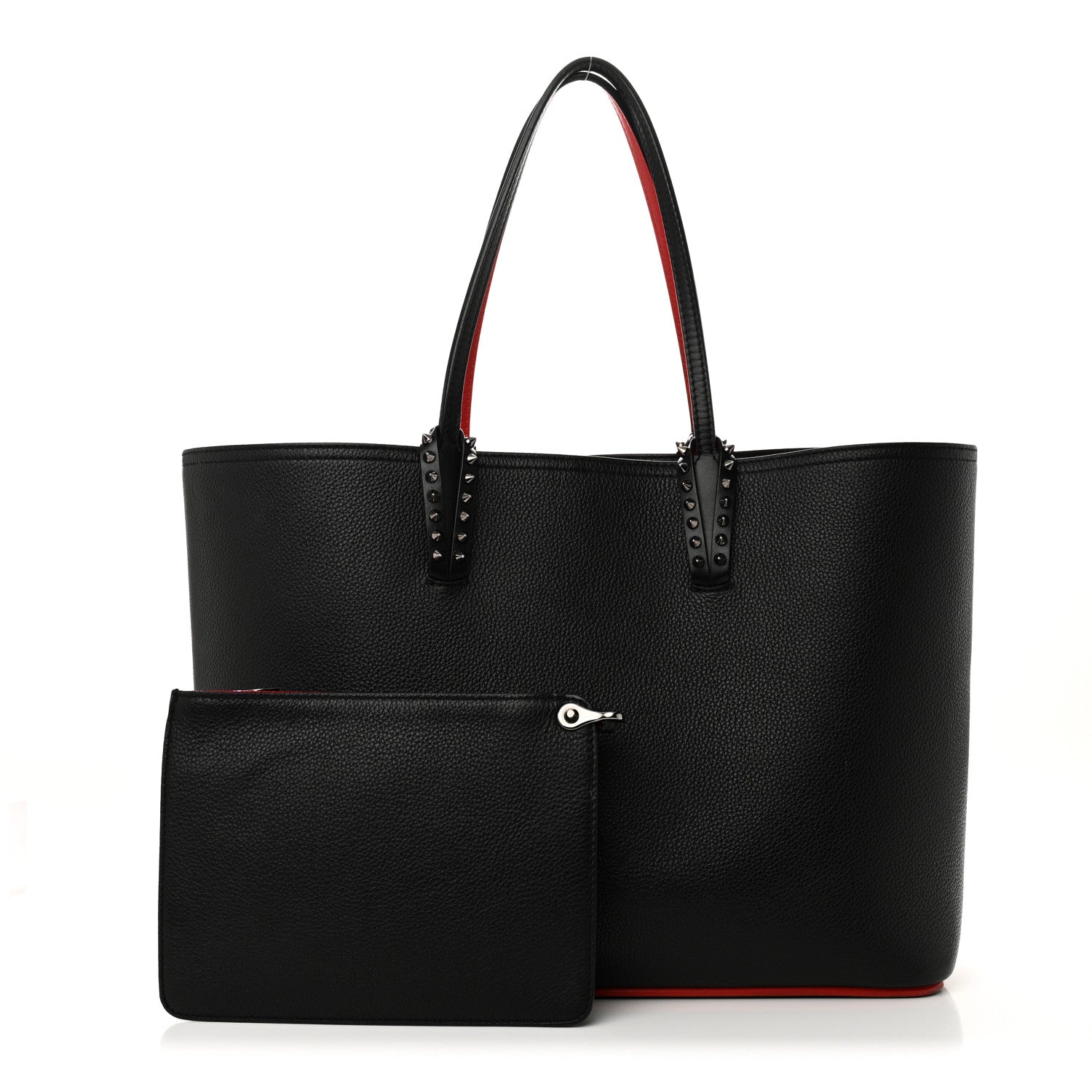Calfskin Empire Spikes Large East West Cabata Tote Black