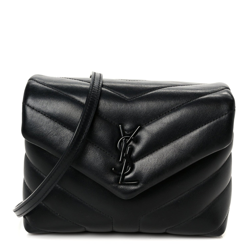 Calfskin Y Quilted Monogram Monochrome Toy Loulou Crossbody Bag Black