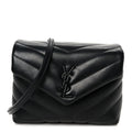 Calfskin Y Quilted Monogram Monochrome Toy Loulou Crossbody Bag Black