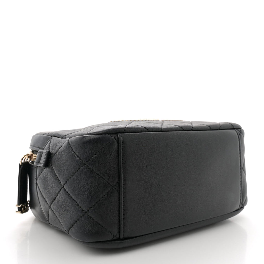 Lambskin Quilted Studded Quilted Vanity Case With Chain Black