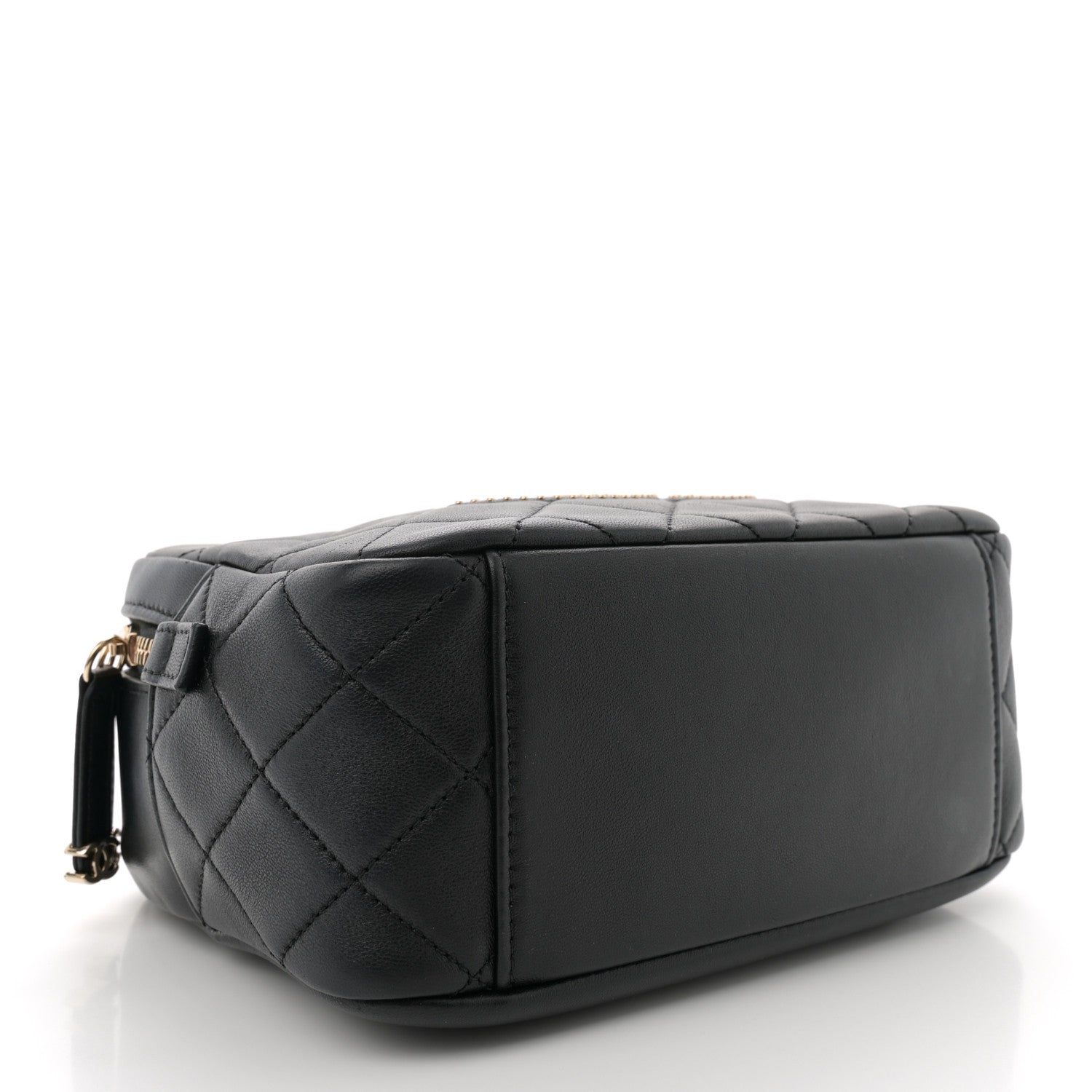 Lambskin Quilted Studded Quilted Vanity Case With Chain Black