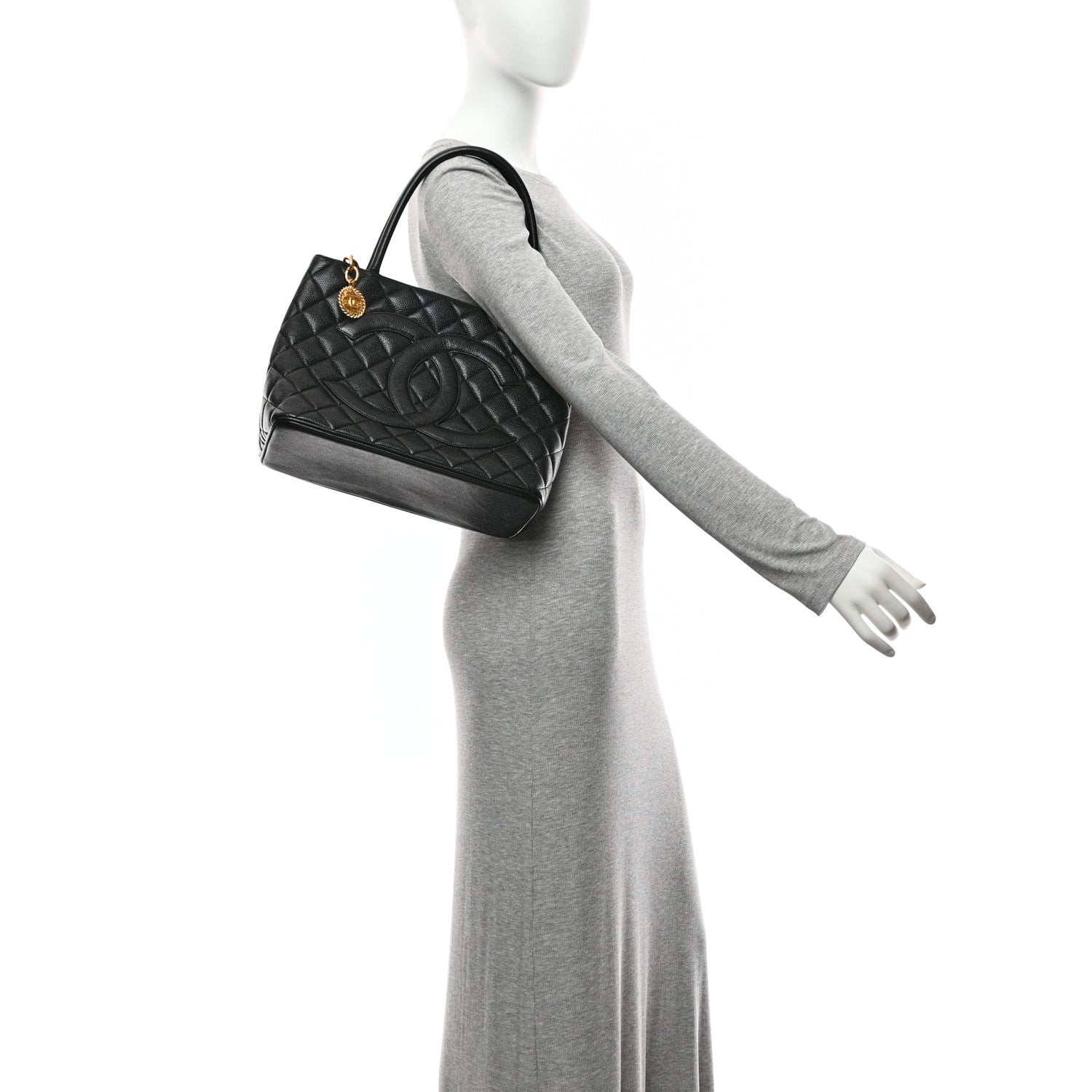Caviar Quilted Medallion Tote Black